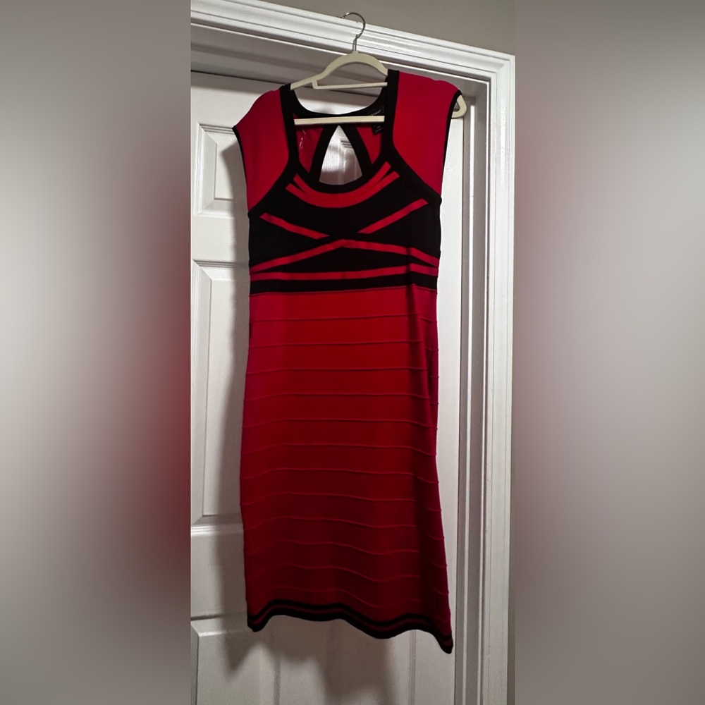 Ashley Stewart Red & Black Bodycon Knit Dress (Size 12W)